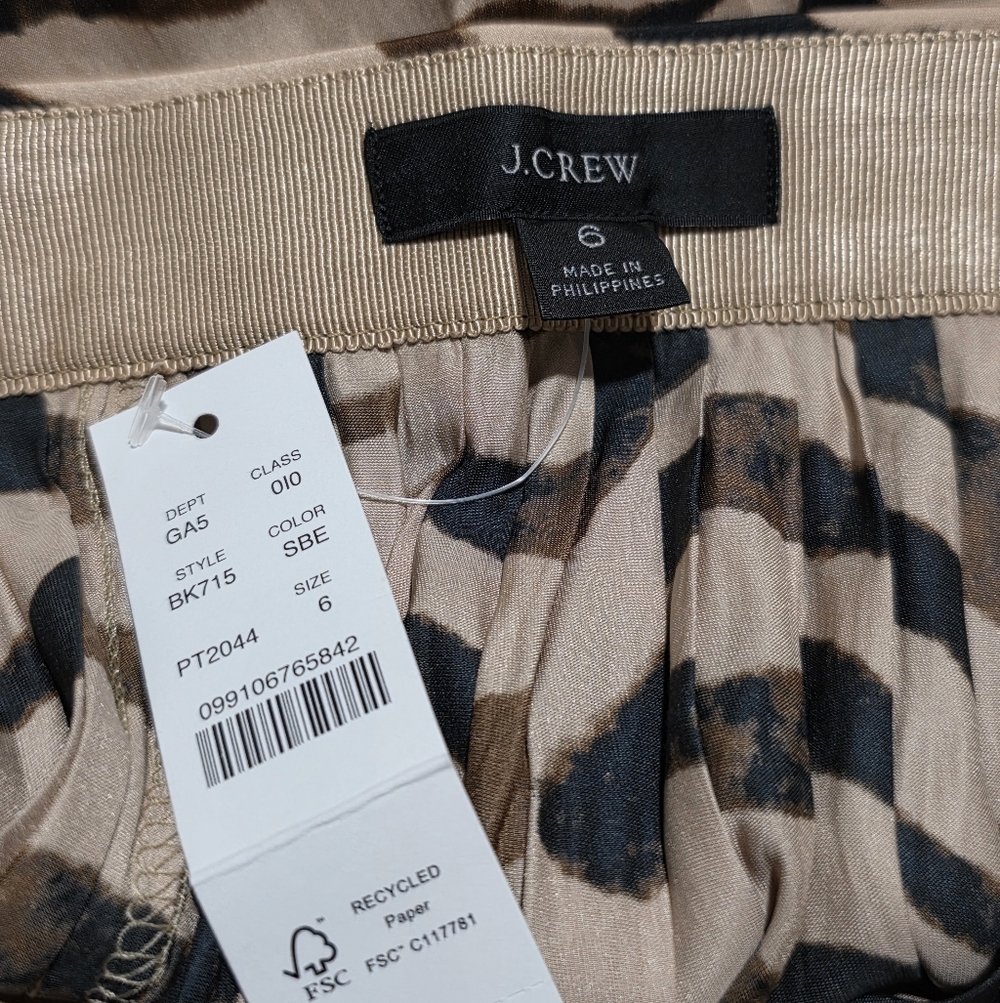 J. Crew Featherweight Satin Mini Skirt in Zebra Stripe Size 6 NWT - Picture 5 of 5
